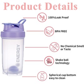 KHAOP 400 ml Protein Shaker Cup Protein Shaker Bottle 500 ml BPA Free Leak-Proof Portable for Sports Supplements Shakes with Steel Mixing Ball for Protein Shakes Dishwasher Safe (Purple)