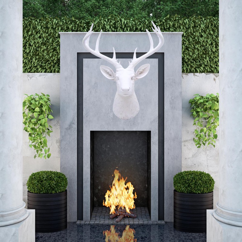 White Resin 10-Point Deer Head Bust, Wall Mounted Rustic Decor,