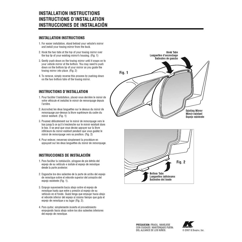 Snap & Zap Custom Fit Towing Mirror Pair - Fits