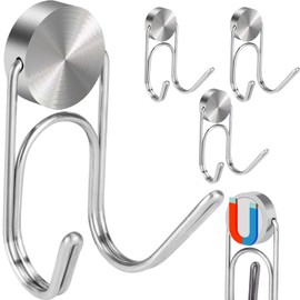 Buelkmag Magnetic Hooks, Heavy Duty 304 Stainless Steel Hooks, Magnetic Hanging Hooks for BBQ, Toolbox, Outdoor Cabins, Cruise Essentials, 4 Pack (Silver, 1.1" - 4 lbs)
