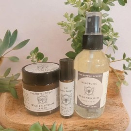 Wild Yam & Magnesium Combo by The Ripple Effect – Hormone Balancing Cream, Rollerball & Magnesium Oil Spray, 4oz