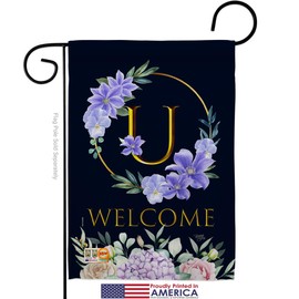Welcome U Initial Garden Flags Pack Monogram Floral Sunflower Tulip Rose Orchid Lilies Season Springtime Flower Wreath Support Our Troops Small Gift Yard House Banner 13 X 18.5