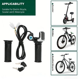 Twist Throttle Ebike Grips Kit Half Twist Speed 48V with Lock Key LED Display 3 Pin Electric Scooter Throttle Waterproof for Motorcycle E Bike Motorcycle mini Bike Bicycle Replacement Parts