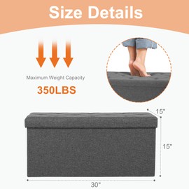 Sweetcrispy 30 Inches Folding Storage Ottoman Bench, Large End of Bed Storage Foot Rest Stools Ottoman Storage Chest with Padded Seat for Bedroom, Living Room, Entryway, Holds up to 660 lb, Deep Grey
