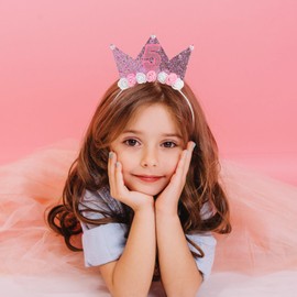 JOINPAYA 1pcs Birthday Crown Hat Headbands for Toddlers Girls - 5th Birthday Crowns Princess Tiaras Flower Headbands