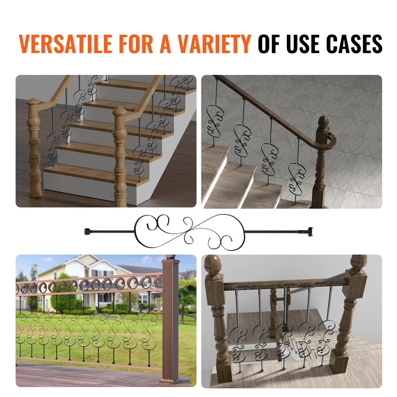 VEVOR Staircase Metal Balusters, 44'' x 1/2" Galvanized Steel Decorative