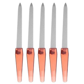 HARFINGTON 5pcs Metal Nail Files, 180 Grit Fingernail Files, Double Sided Natural Nail Files for Women Men with Plastic Handle, Steel Nail Files, Diamond Files with Sharp Pointed Tip, Brown