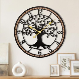20" Farmhouse Bird Branch Wall Clock with Metal Tree Design