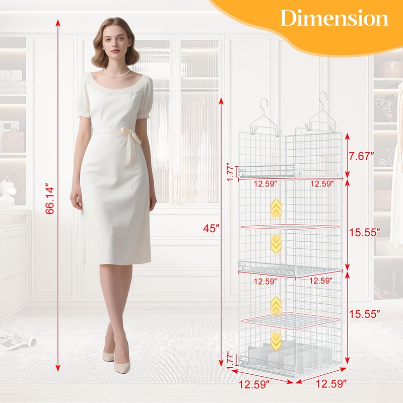 Yuyetuyo ﻿5 Tier Hanging Closet Organizer Separable Hanging Closet Shelves