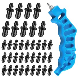 Kalolary 2 in 1 Drip Irrigation Hole Punch Tool Kits, Kalolary 50+1PCS Drip Tube Hole Punch for 1/4" Tube with Drip Plugs Drip Irrigation Punch for Garden Watering System (Hand Drill Style)
