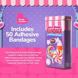 BioSwiss Vendas Autoadhesivas con Forma de Caramelos Dulces, Sin Látex, Estériles, Para el Cuidado de Heridas, Divertidos Suministros de Botiquín de P