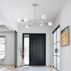 HHR 6-Light Sputnik Ceiling Light Fixture, Chrome Modern Chandelier, Mid Century Dining Room Light Fixture, Height Adjustable Chandeliers for Living Room Kitchen Island