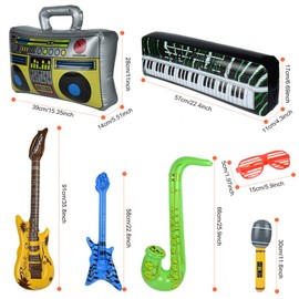 Inflatable Instruments Set 22Pcs, Inflatable Guitar for Kids, Fun Musical Instruments Accessories Inflatable Props for Birthday Party Favors Decoration Photo Booth, with Air Pump