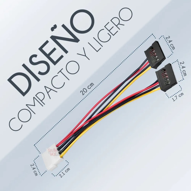 Cable Adaptador Molex A Doble Sata 15 Pines 2 Puertos
