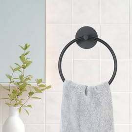 Meplait Portasciugamani ad anello in acciaio inox da bagno, adesivo, montaggio a parete, per bagno, colore nero