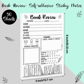 L1rabe Book Review Notepad Sticky Notes - 50 Sheets Reading Journals for Book Lovers&Readers, Bookish Bookworm Gifts Self-Stick Note Pads, Back to School Reading Log for Readers to Review&Tracker