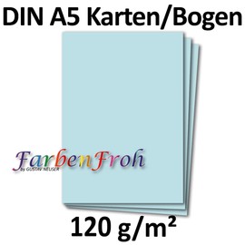 50 Sheets DIN A5 Paper - Light Blue - 120 g - 14.8 x 21 cm - Craft Sheet Coloured Paper Craft Paper Letter Sheet - FarbenFroh by GUSTAV NEUSER