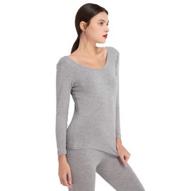 Mcilia Women's Ultrathin Modal Thermal Baselayer Top Scoop Neck Long Sleeve Undershirt Grey Large (US Size 12 14)