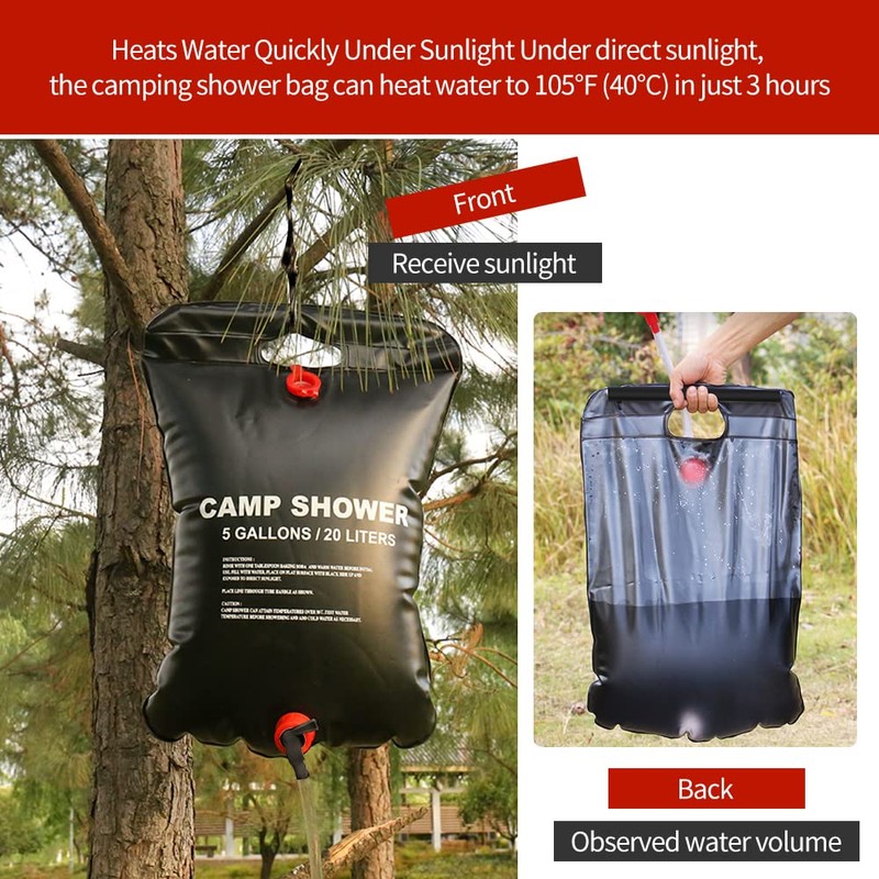 Solar Shower Bag, 1/2/4 Pack 5 Gallons/20L Camping Shower Bag,