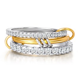 FANCH Gold Stackable Rings for Women Stainless Steel 14K Gold Plated Cubic Zirconia Rings Interlocked Statement Multi Rings Silver Gold Toned Connected Bands Rings Non Tarnish 52(16.6)-62(19.7)