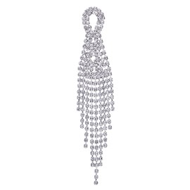 Sparkling Bridal Wedding Party Prom Rhinestone Tassel Long Dangle Drop Large Statement Earrings(CA)