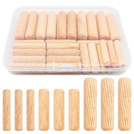 30Pcs Wooden Dowels Assorted, M6 M8 M10 Fluted Wood Dowel Pins, Hard Wood Grooved Plug, 1/4 5/16 3/8 Inch Furniture Woodwork Straight Grooved Dowel for Crafts, Furniture, DIY, Carpentry (6mm 8mm 10mm)