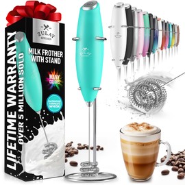 Zulay Kitchen Milk Frother with Patented Tornado Triple Whisk – Handheld Foam Maker for Coffee, Lattes, Matcha & Hot Chocolate – Rich, Creamy Froth in Seconds
