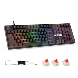 NPET CR108 108 Key RGB Gaming Mechanical Keyboard with Hot Swappable Linear Red Switches, 4 Custom Hotkeys, Anti-Ghosting and Per Key Backlit, Full Size Wired Keyboard for PC(Black)