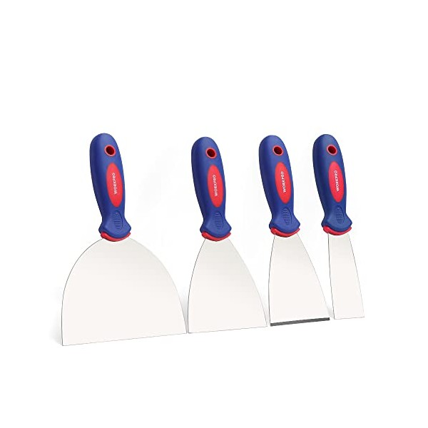 WORKPRO Wallpaper Scrapers 4-Piece, Stainless Steel Paint Scraper, Wall Scraper