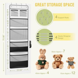 Yecaye Stuffed Animal Storage, 1 Pack Over Door Organizer for Stuffies with 6 Expandable Mesh Net Pockets, Baby Ideas Holder for Kids Room, Hanging Plushy Organizers for Bedroom, Black