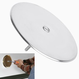 7" Decorative Cleanout Access Covers Plate, Flat Design Cover and Seals CO2530-SS7 For Back Deck Drains and Plug Hole with Large Center Securing Screw, Stainless Steel, Round