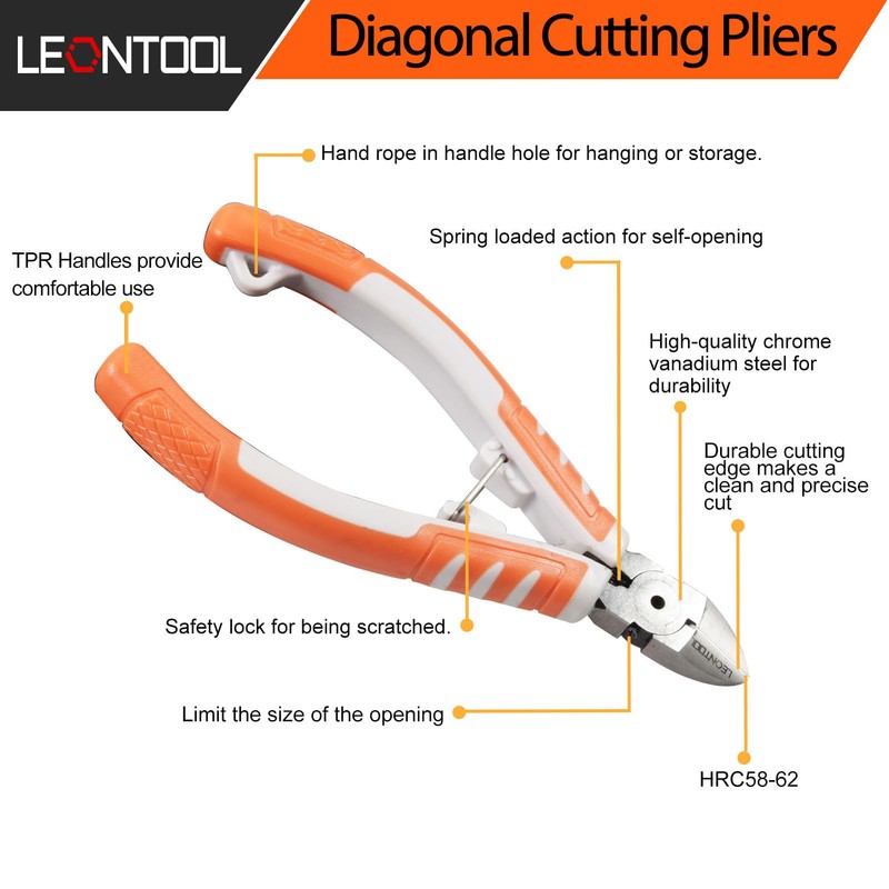 LEONTOOL 5-Inch Diagonal Cutting Pliers Machined Jaws Wire Flush Cutters