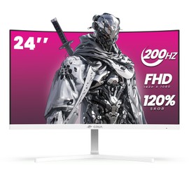 CRUA 24" Curved Gaming Monitor, 165Hz/200Hz Computer Monitor, FHD 1920x1080, 120% sRGB, AMD FreeSync, Blue Light Filter, for Gaming & Office, Wall Mountable- White