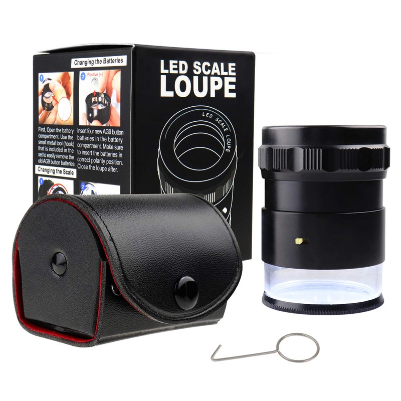 10X Illuminated Jewelers Loupe Magnifier with Interchangeable Reticle Scale, LED