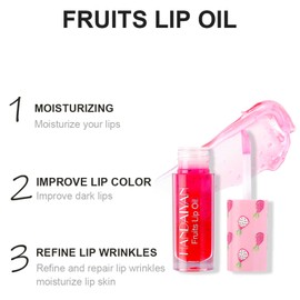 Lip Gloss Oil, Hydrating Lip Glow Oil, Moisturising Lip Gloss, Long-Lasting Fruit Lip Care Products for Moisturising Lips, Longer and Transparent, Moisturising Lip Oil Gloss