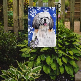 Caroline's Treasures SC9383GF Shih Tzu Winter Snowflakes Holiday Garden Flag Mailbox Flag Decorative Yard Flag Banner Outside Patio Artwork Yard Flower Beds, Garden Size, Multicolor