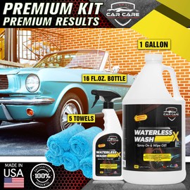 CAR CARE HAVEN Waterless Wash X Car Detailing Without Water (Gallon + 16oz+ 5 Microfiber Towels) Quick Detailer for Any Vehicle-Wash in Your Garage, at Work, or Anywhere-Spray On & Wipe Off