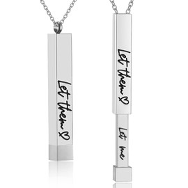 Silver Let Them Let Me Necklaces For Women, Inspirational Vertical Bar Square Tubes Pendant With Hidden Message Self Worth Motivational Engraving Tube Necklace Jewelry Gifts for Women Best Friend