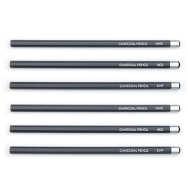 SURALIN Charcoal Pencils for Drawing, Pencil Set for Drawing, Charcoal Pencils, Drawing Charcoal in Black with 3 Different Hardness Levels (6 Pieces)