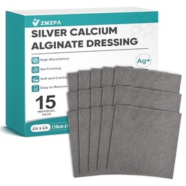 Ag Silver Calcium Alginate Wound Dressing 4" x 4", Non Stick Pads for Wounds, Soft Silver Dressing for Wound Care, Highly Absorbent Dressing Gauze Pads, 15 Packs