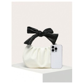 QWINEE Women's Y2k Clutch Purse Bag Bowknot Dumpling Pouch Bag Mini Top Handle White One Size