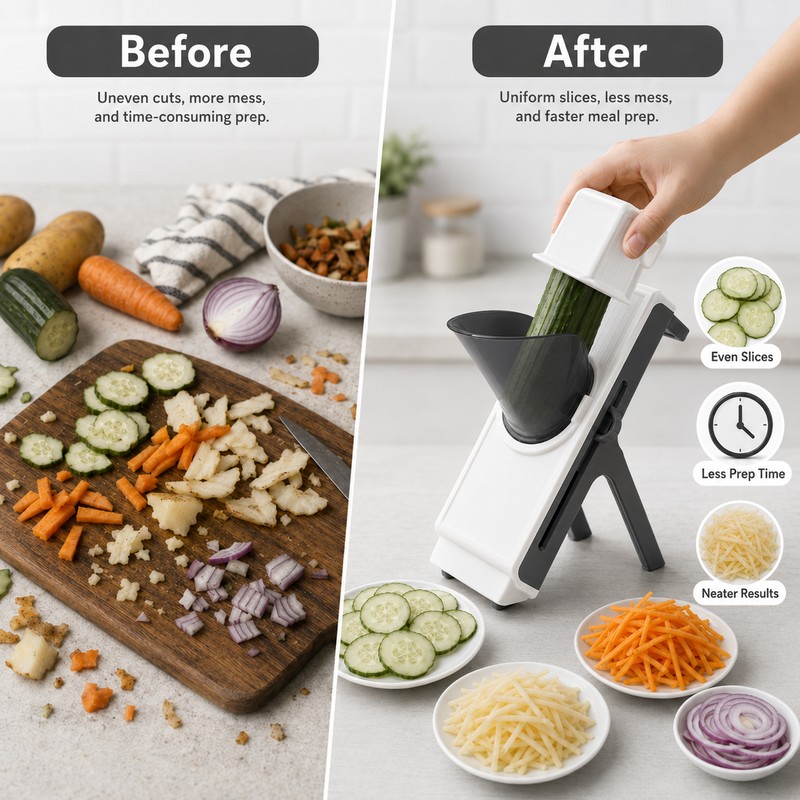 Mandoline Vegetable Slicer for Kitchen Prep – 4-in-1 Adjustable Food