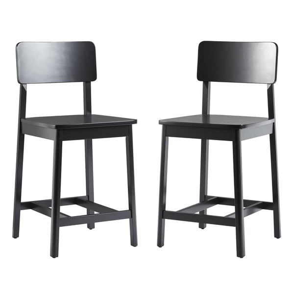 Walker Edison 2-Piece Minimalist Solid Wood Counter Stool, Set of