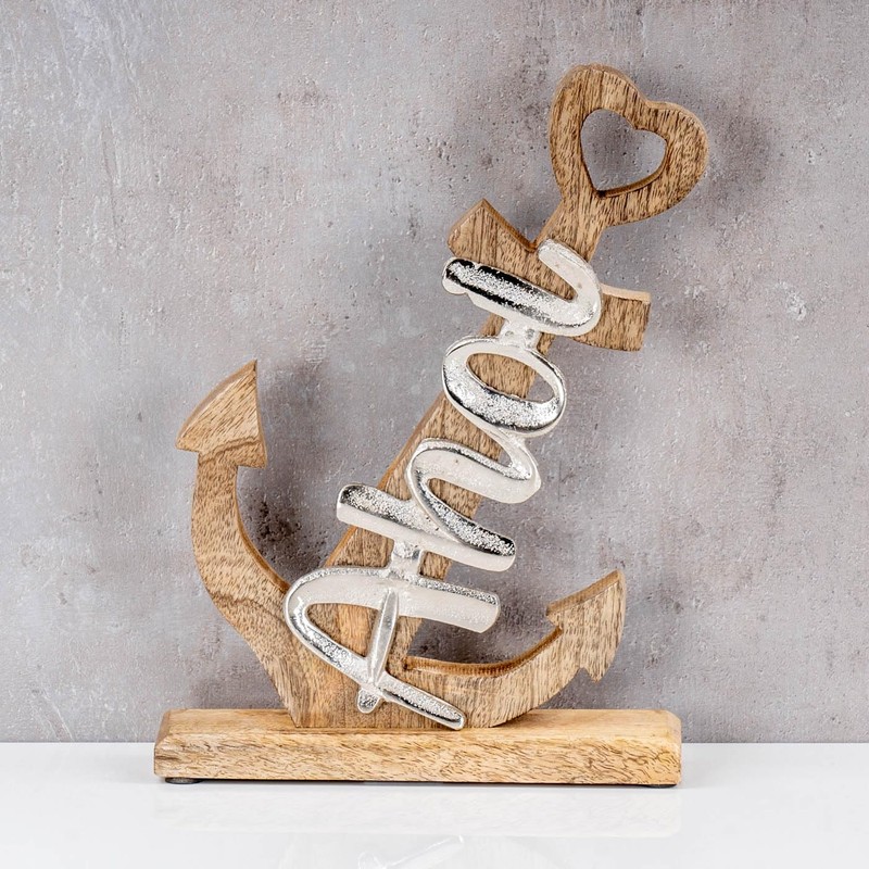 levandeo Anchor Sculpture Height 28 cm Silver Mango Wood Table