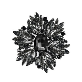YOQUCOL Vintage Sunflower Shape Black Crystal Big Large Heavy Brooch Pin Rhinestone Scarf Decoration Corsage Cloth Pin for Women