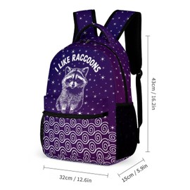 Raccoon Backpack with Lunch Box & Pencil Case, 16 Inch Cute Raccoons Themed Bookbag, Adjustable Lightweight Large Capacity, Colorful Daily Casual Animal Purple Backpacks Set with Lunch Bag