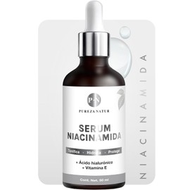 PUREZA NATUR Suero facial Niacinamida B3, Vitamina E y Acido hialurónico 50ml | Serum Niacinamide para todos tipos de piel skin barrier hidratante, antioxidante potente reductor de ojeras y líneas de expresión (50ml)