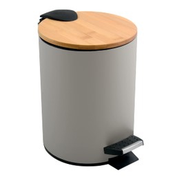 Spirella Adonis Cosmetic Bin 3 Litres Stainless Steel Bamboo with Soft-Close Mechanism and Inner Bucket Bathroom Bin Soft Close Bin Taupe