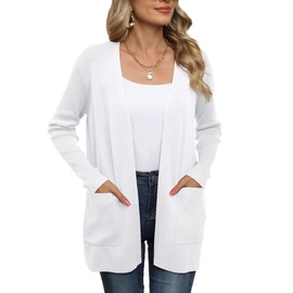 YGJIEGENG Cardigan Women's Long Cardigan Autumn Winter Pullover Elegant Casual Long Sleeve Open Casual Jacket with Pockets S-2XL, A-White, L