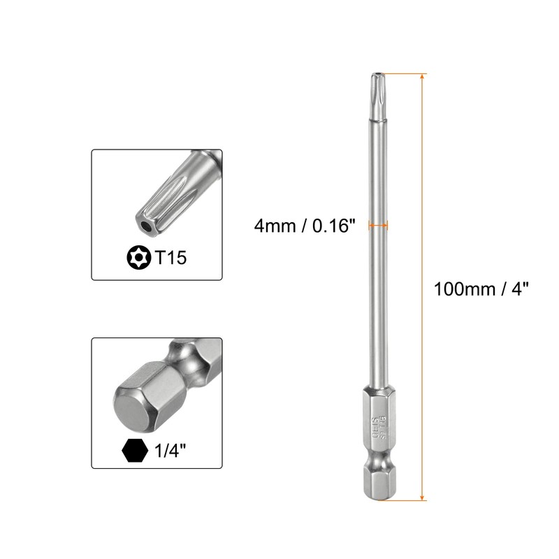 QUARKZMAN Pack of 2 T15 Security Torx Bit 1/4 Inch